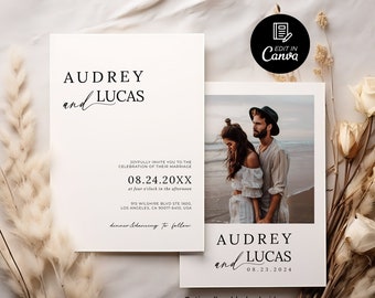 Boho Wedding Invitation Template, Photo Wedding Invitation Canva, Editable Minimalist Wedding Invite, Modern Wedding Invite, Summer Wedding