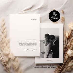 Plantilla de tarjeta de agradecimiento de boda sencilla, tarjeta de agradecimiento con foto de boda minimalista, tarjeta de agradecimiento de despedida de soltera, tarjeta de agradecimiento de boda moderna