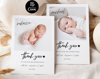 Custom Baby Photo Name Design, Printable Birth Postcard for Family, Newborn Birth Announcement Thank You Card Template, Instant Download
