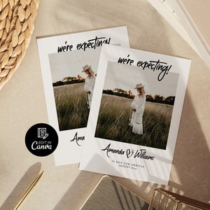 Convite para chá de bebê com foto, cartão postal para pais com anúncio de bebê, estamos esperando um bebê, modelo de convite personalizado para chá de bebê