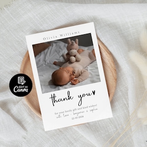 Baby Thank You Card, Newborn Thank You Card, Photo Thank You Card for Newborn Baby with Name, Personalized Birth Announcement ThankYou Card