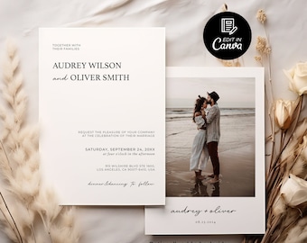 Boho Wedding Invitation Template, Photo Wedding Invitation Canva, Editable Minimalist Wedding Invite, Modern Wedding Invite, Summer Wedding