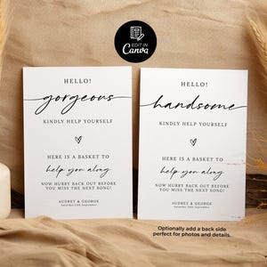 Bathroom Basket Sign For Wedding, Wedding Hello Gorgeous And Handsome Basket Sign, Wedding Restroom Basket Sign, Modern Wedding Basket Sign