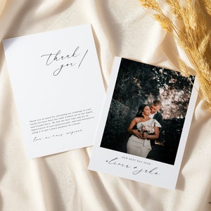 Minimalistisches Hochzeitsfoto Dankeskarte, Dankeskartenvorlage, Klassische Brautparty Dankeskarte, Kalligraphie Hochzeit Dankeskarte