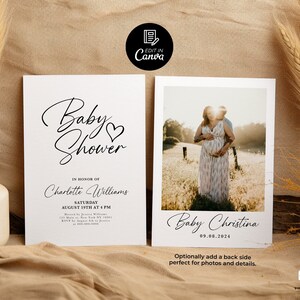 Convite para chá de bebê com foto, cartão postal para pais com anúncio de novo bebê, cartão postal personalizado com foto de gravidez, modelo de cartão postal para chá de bebê