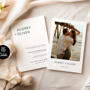 Modern Wedding Invite, Summer Wedding, Boho Wedding Invitation Template, Photo Wedding Invitation Canva, Editable Minimalist Wedding Invite