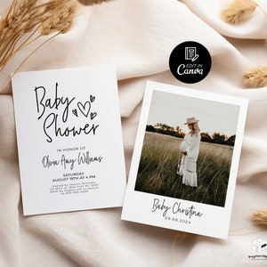 Convite para chá de bebê com foto, cartão postal para pais com anúncio de novo bebê, cartão postal personalizado com foto de gravidez, modelo de cartão postal para chá de bebê