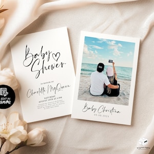 Convite para chá de bebê com foto, cartão postal para pais com anúncio de novo bebê, cartão postal personalizado com foto de gravidez, modelo de cartão postal para chá de bebê