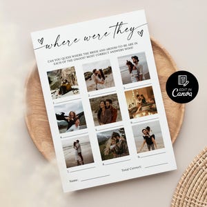 Where Were They Bridal Game Template, Minimalist Photo Guessing Game Card And Sign, Couples Shower Game, Photo guessing Wedding Shower game