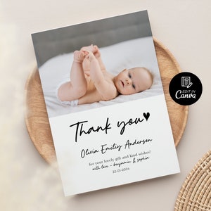 Photo Thank You Card for Newborn Baby with Name, Birth Card, Personalized Birth Announcement Thank You Card, Baby Thank You Card Template