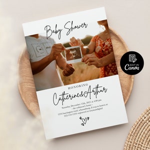Modelo de convite personalizado para chá de bebê, convite com foto para chá de bebê, cartão postal para pais que anunciam o nascimento do bebê, fotografia de gravidez