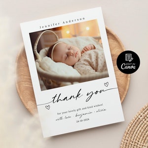 Baby Thank You Card, Newborn Thank You Card, Photo Thank You Card for Newborn Baby with Name, Personalized Birth Announcement ThankYou Card