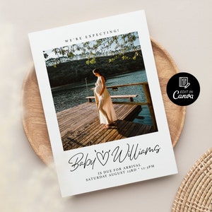 Babyparty-Postkarte mit Bild, Foto-Schwangerschaftsankündigungskarte, bearbeitbare Schwangerschaftskarte, Schwangerschaftsankündigungen, Babyankündigungen