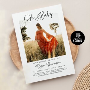 Cartão postal para pais com fotografia de gravidez, cartão postal simples editável para anúncio de bebê, foto para anúncio de bebê em mídia social, convite para chá de bebê