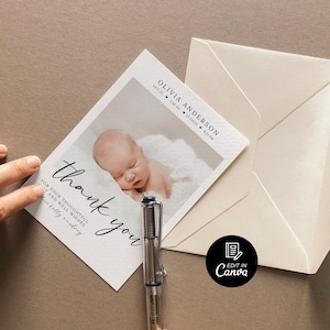 Baby Birth Thank You Card with Photo, Girl Thank You Card, Boy Thank You Card, Newborn Gift Thank You Card, Baby Picture Thank You Card