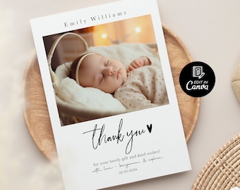 Biglietto di ringraziamento con foto per neonato con nome, biglietto di ringraziamento personalizzato per annuncio di nascita, biglietto di ringraziamento per neonato, biglietto di ringraziamento per neonato