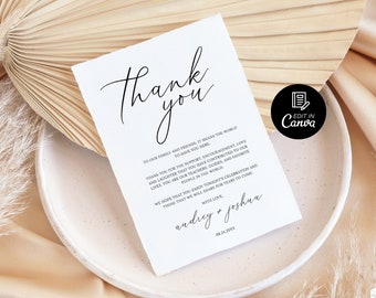 Simple Wedding Thank You Card, Calligraphy Wedding Thank You Card Instant Download, Basic Wedding Thank You Card Instant Download Template