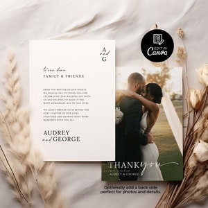 Wedding Thank You Card, Minimalist Wedding Photo Thank You Card Canva, Photo Thank You Card Template, Instant Printable DIY Thank You Card