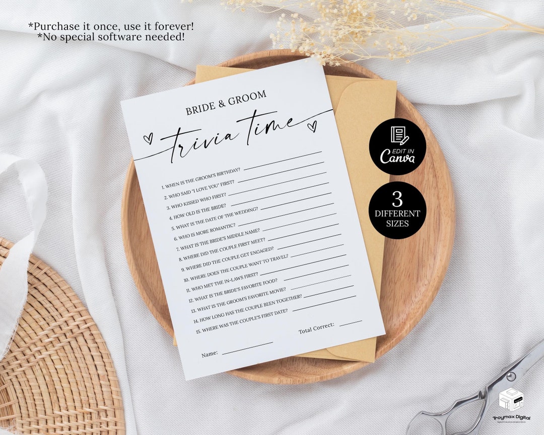 Trivia Game for Bride and Groom Wedding Game Template, Minimalist ...