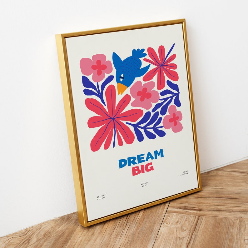 Printable Positive Motivational Poster for Kids, Colorful Red Flower, Cute Blue Bird Poster for ...