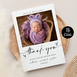 Photo Thank You Card for Newborn Baby with Name, Birth Card, Personalized Birth Announcement ThankYou Card, Baby Photo Thank You Card Canva