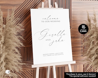 Panneau de calligraphie de bienvenue pour mariage, panneau Bienvenue dans notre mariage imprimable, panneau de bienvenue pour mariage, panneau de mariage modifiable, panneau de réception de mariage