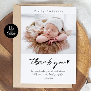 Baby Thank You Card, Photo Thank You Card for Newborn Baby with Name, Newborn Thank You Card,Personalized Birth Announcement ThankYou Card
