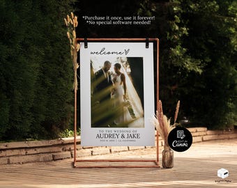 Photo Wedding Welcome Sign Template, Minimalist Welcome Wedding Board, Modern Bridal Shower Photo Welcome Sign, Welcome Sign with Photo
