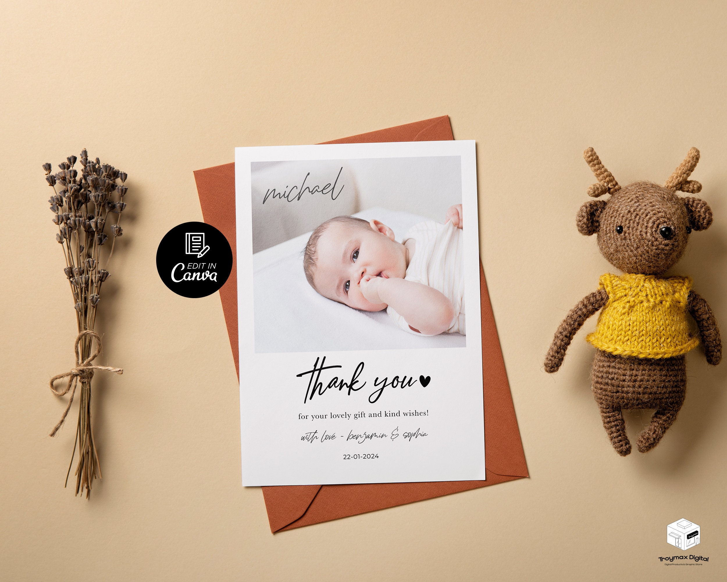 Baby Announcement Thank You Card, Photo Thank You Card for Newborn Baby