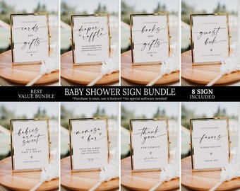 Zestaw plakatów na baby shower, zestaw plakatów do druku na baby shower, tabliczki na stoły na baby shower, losowanie pieluszek, kartki i prezenty, księga gości, Momosa Bar