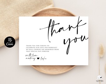 Simple Thank You Card Template, Heart Wedding Thank You Card, Horizontal Wedding Photo Thank You Card, Instant Printable DIY Thank You Card