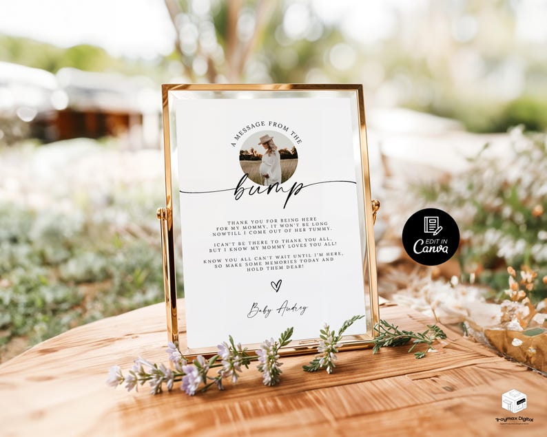 Editable Baby Bump Sign Photo, Baby Shower Message Template, A Message