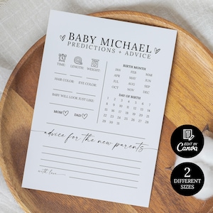 Kaart met voorspellingen en advies voor baby's, kaart met genderneutrale babyshower, kaart met voorspellingen voor baby's, kaart met advieswensen voor ouders om te worden Canva