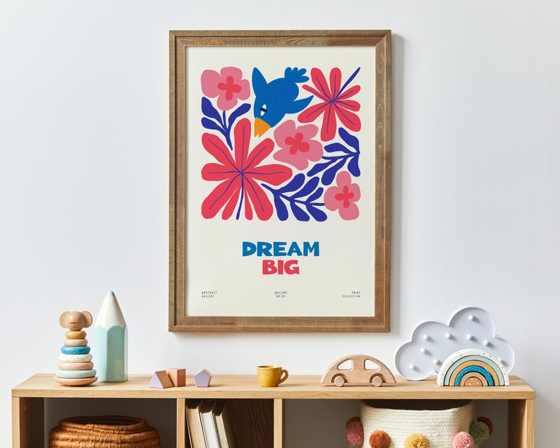 Printable Positive Motivational Poster for Kids, Colorful Red Flower, Cute Blue Bird Poster for ...