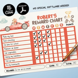 Editable Race Car Reward Chart, Printable Chore Chart for Kids, Good Behavior Tracking Child, Daily Behavior Checklist, Behavior Management