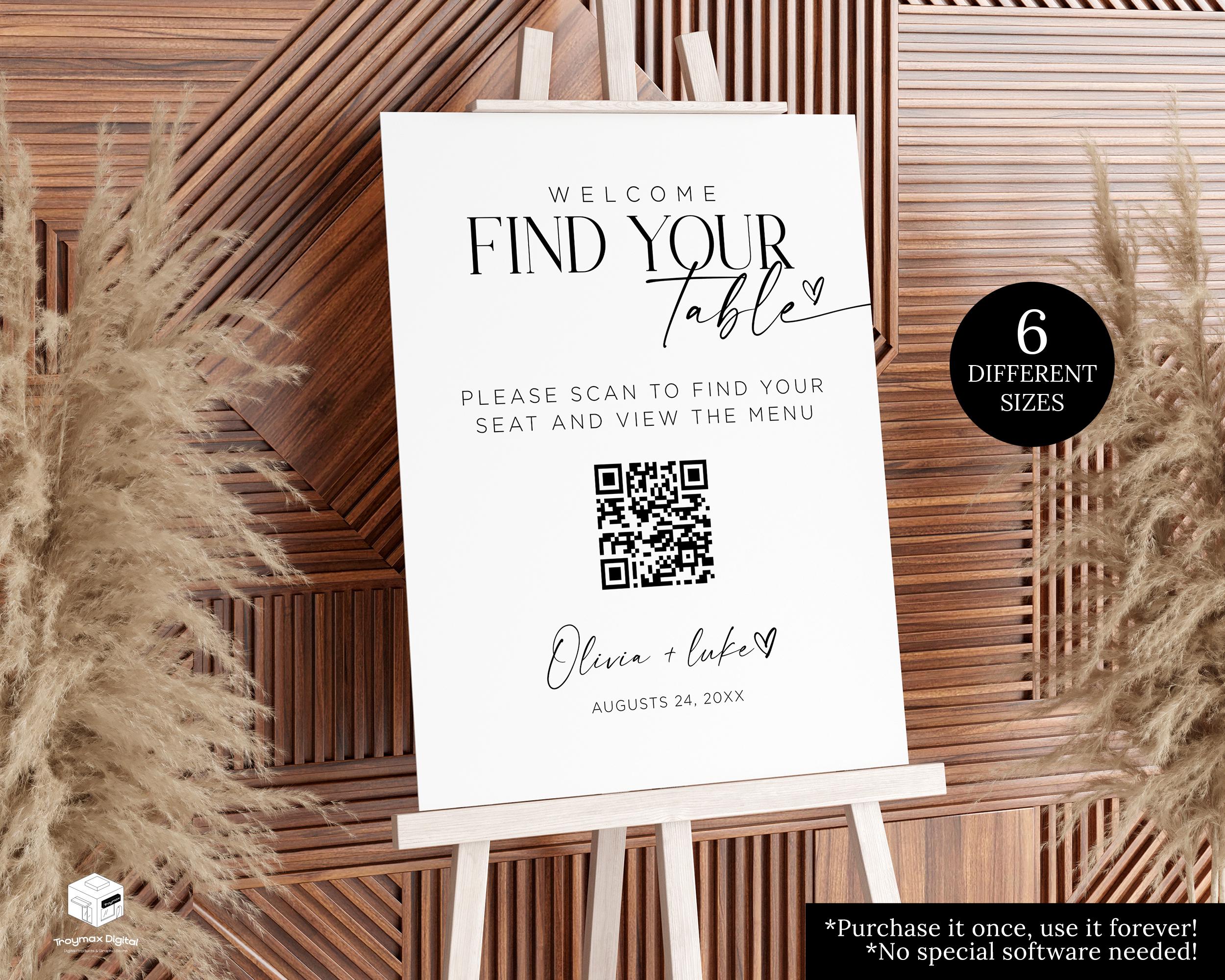 QR Code Wedding Seating Chart Sign, Modern Digital Seating Chart Plan Sign, Table Plan QR Code Scannable Sign, Wedding Find Your Table Sign