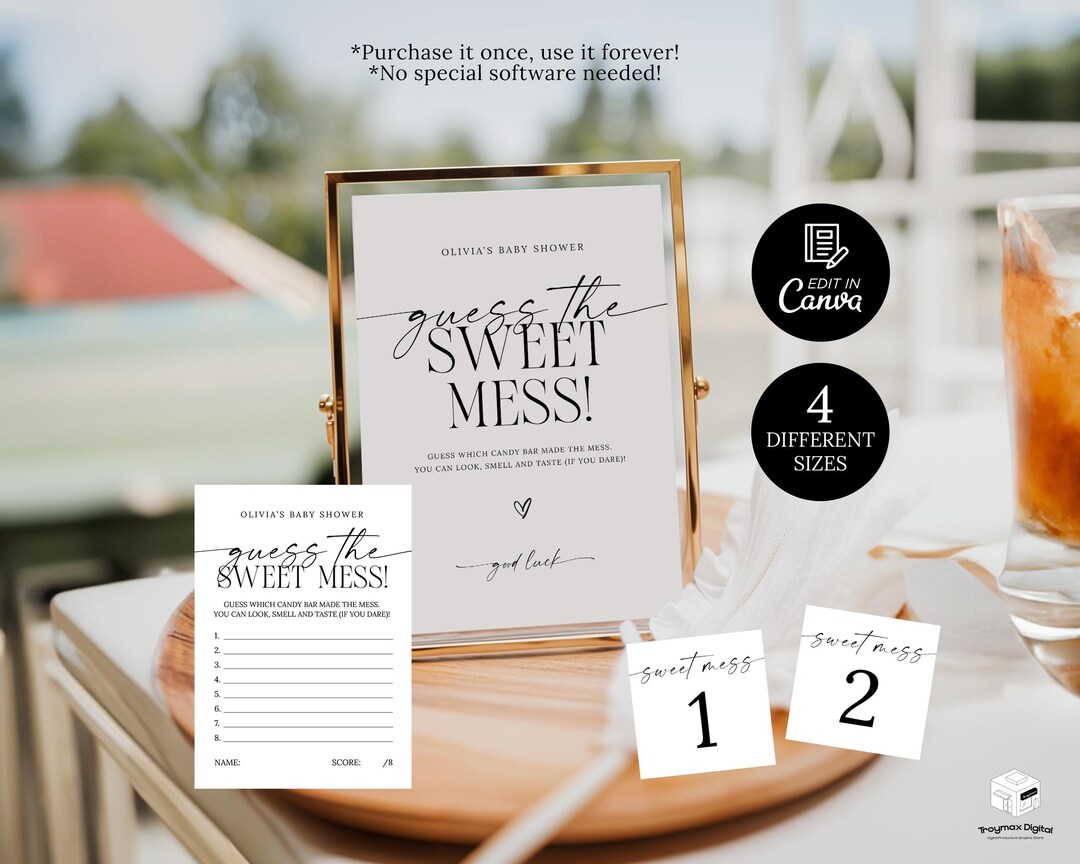 Guess the Sweet Mess Baby Shower Game, Modern Baby Food Guessing Game ...