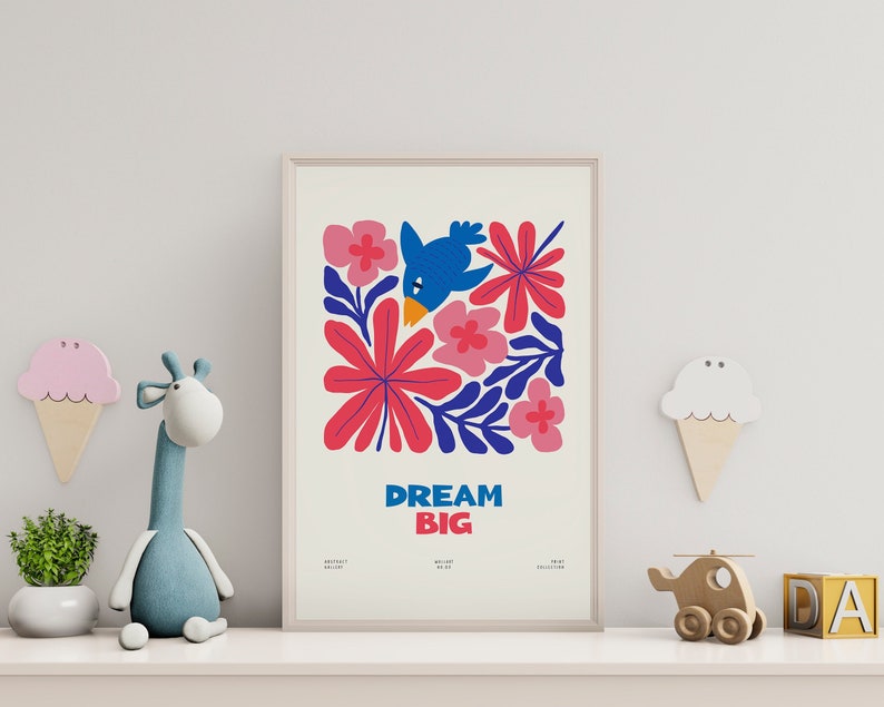 Printable Positive Motivational Poster for Kids, Colorful Red Flower, Cute Blue Bird Poster for ...