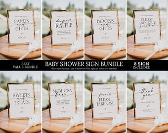 Zestaw znaków na baby shower, znaki na stół na baby shower, zestaw znaków na baby shower do druku, losowanie pieluch, kartki i prezenty, księga gości, Momosa Bar