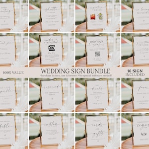 Minimalistische bruiloft bord bundel sjabloon, bruiloft tafel borden pakket, moderne bruiloft bewegwijzering sjabloon bundel, vrijgezellenfeest teken bundel 16
