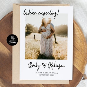 Modelo de convite personalizado para chá de bebê, convite com foto para chá de bebê, fotografia de gravidez, cartão postal de agradecimento para anúncio de novo bebê no Canva
