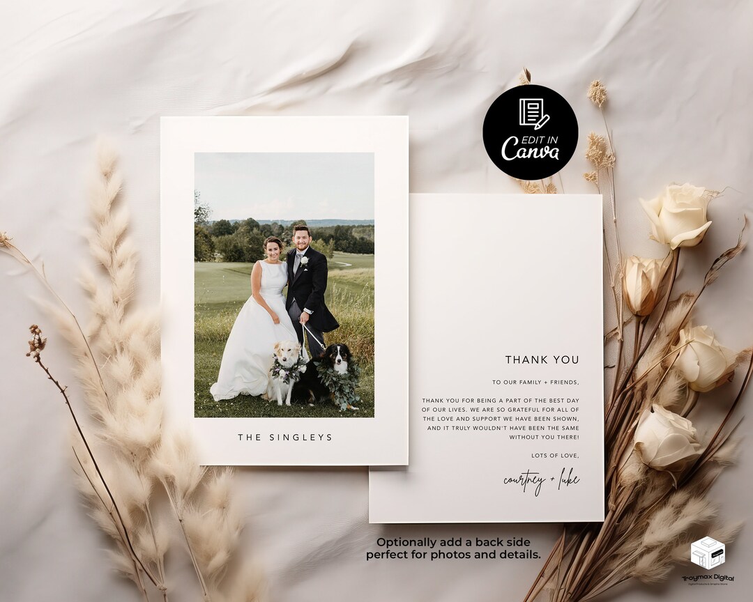 Minimalist Wedding Photo Thank You Card, Photo Modern Thank You Card ...