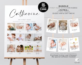 Erster Meilenstein Geburtstagsbrett, Baby Erstes Jahr Meilenstein Poster, bearbeitbares Geburtstagsbrett, druckbares erstes Geburtstagszeichen
