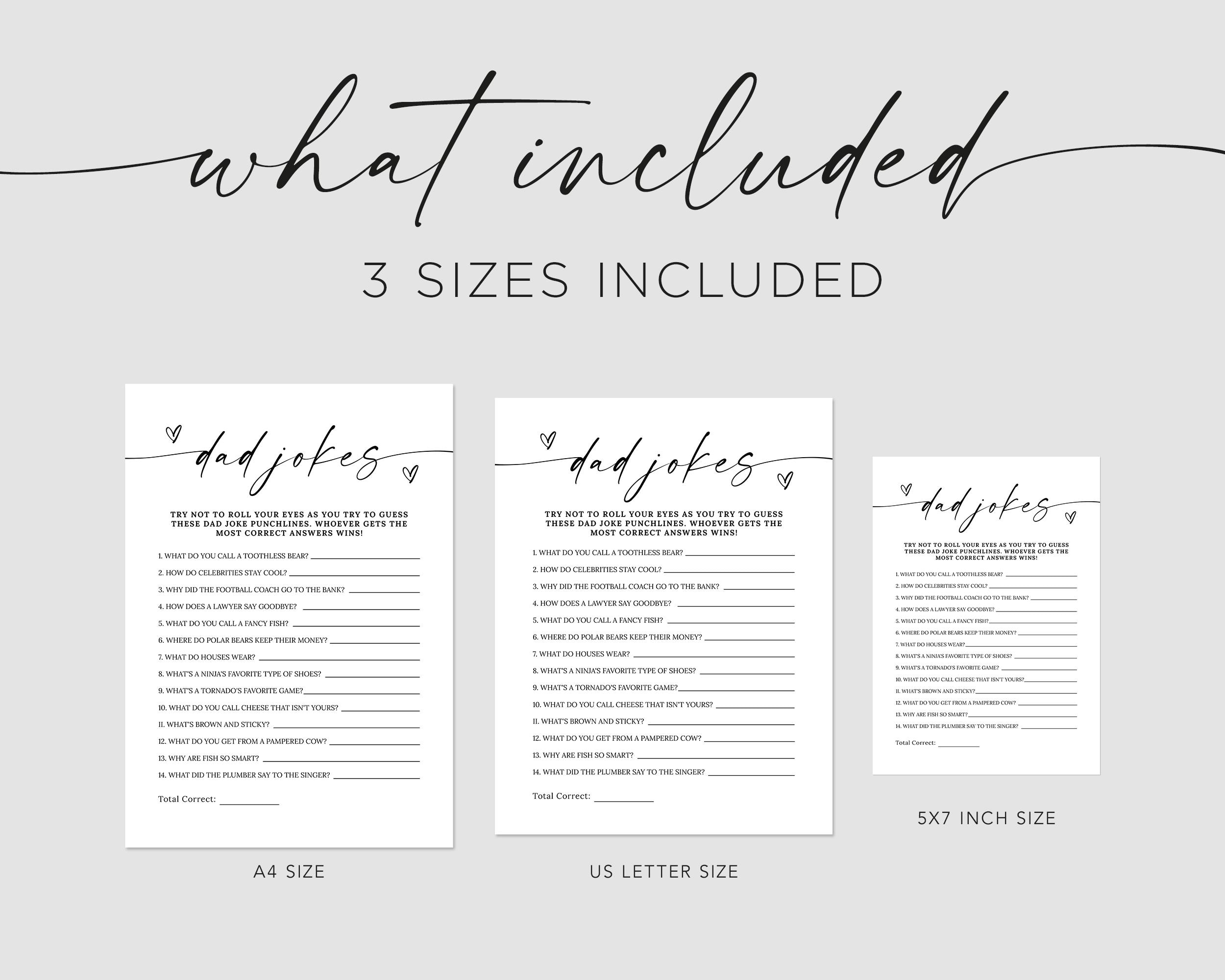 Dad Jokes Baby Shower Game Printable, Minimalist Dad Funny Jokes and ...