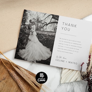 Foto-Dankeschön-Kartenvorlage, sofort druckbare DIY-Dankekarte, Hochzeit-Dankekarte, minimalistische Hochzeit Foto-Dankeschön-Karte Canva