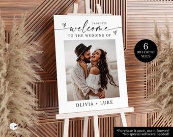 Photo Wedding Welcome Sign Template, Minimalist Welcome Wedding Board, Photo Welcome Sign, Couple's Shower Welcome Sign with Photo Sign