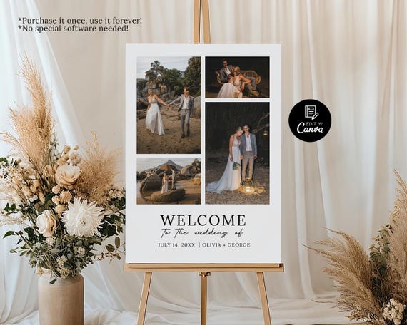 Photo Wedding Welcome Sign Template, Minimalist Welcome Wedding