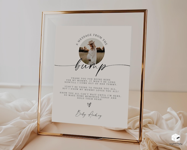 Editable Baby Bump Sign Photo, Baby Shower Message Template, A Message