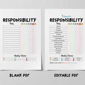 Kids Responsibility Chart Printable, Editable Daily Checklist ...