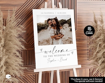 Photo Wedding Welcome Sign Template, Photo Welcome Sign, Minimalist Welcome Wedding Board, Couple's Shower Welcome Sign with Photo Sign